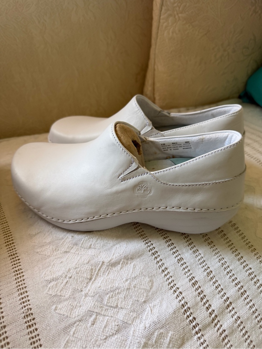 Timberland White Leather Slip-On Clogs